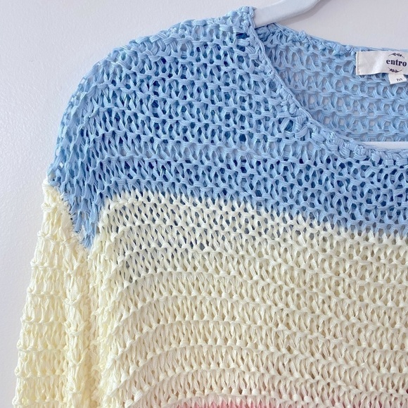 ENTRO Pastel Striped Knit Sweater w/ Fringe Size Medium - Picture 4 of 5